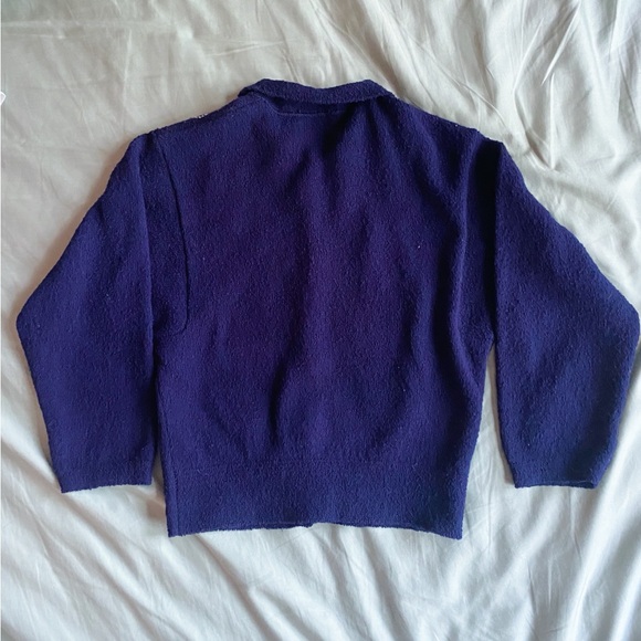 Vintage 50s Cardigan Sweater Wool Navy Beaded Embroidered Knit Kimberly Small - Picture 2 of 5